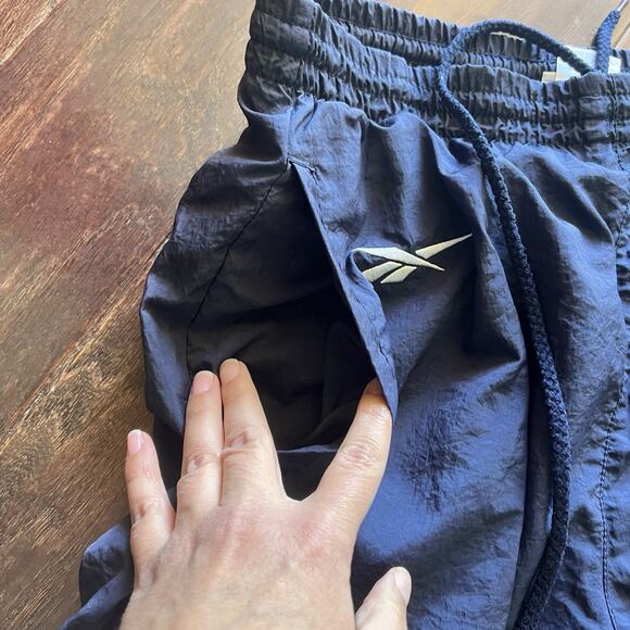 Y2K Reebok Men's Track Pants Blue Nylon Windbreaker Joggers Vintage 90s Size S - Picture 7 of 9